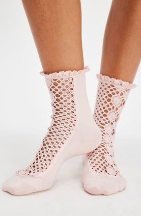 Free People Rubies Crochet Inset Crew Socks in Strawberry at Nordstrom