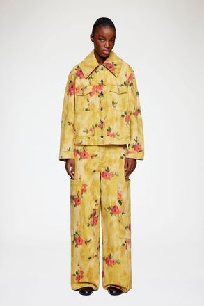 Ganni Vibrant Yellow Jacket in Printed Denim - Size 34 Organic Cotton