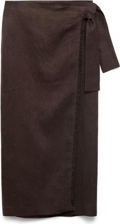 Mango Side Tie Linen Wrap Skirt in Chocolate at Nordstrom, Size Xx-Small