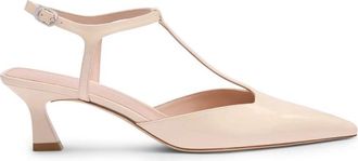 Stuart Weitzman Vinnie T-Strap Pomp - Dames - Pumps - Beige - 36 EU - Linnen - Schoenen