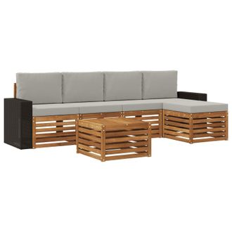vidaXL Conjunto De Sof&aacute;s De Exterior 6 Pcs Natural Y Gris Claro Vidaxl