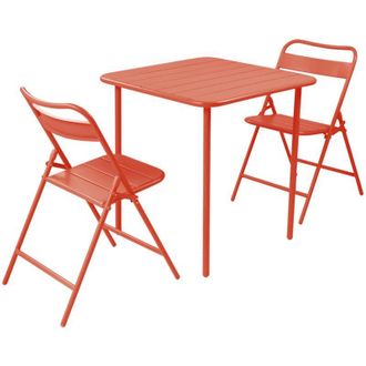 Sweeek Metal garden table + 2 chairs, terracotta - Amelia