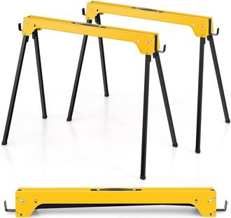 Costway Costway Juego De 2 Caballetes Plegables, Juego De Mesa De Trabajo Plegable De Hierro, 2 Caballetes Para Mesa Con Brazos De Soporte Desmontables, Amari