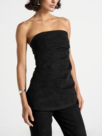 Mani&egrave;re De Voir Laurena Suede Tacked Longline Bandeau Top in Black at Nordstrom, Size 10