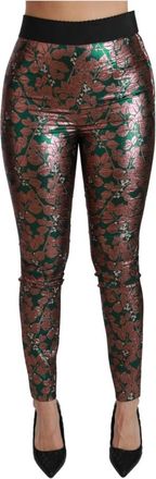 Dolce & Gabbana Luxe Groene Bronzen Blad Leggings - Dames - Leggings - Veelkleurig - S - Polyester - Broeken