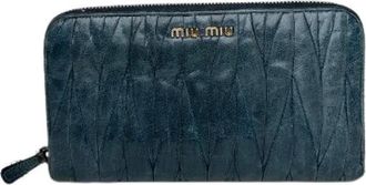 Miu Miu Pre-owned Matelass&eacute; Zip Wallet - Dames - Vintage Accessoires - Blauw - ONE Size - Leer - Vintage