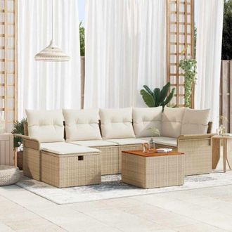 vidaXL Vidaxl - Conjunto De Sof&aacute; De Jard&iacute;n Con Coj&iacute;n 7 Pcs Beige Polirat&aacute;n