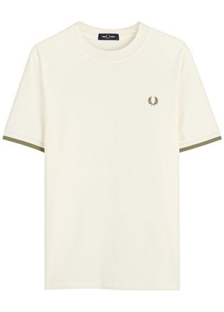 Fred Perry Logo-embroidered Piqué Cotton T-shirt - Ecru - Xxl