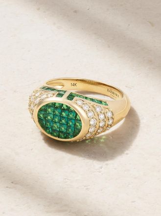 Rainbow K Anello In Oro 14 Carati Con Smeraldi E Diamanti Lady