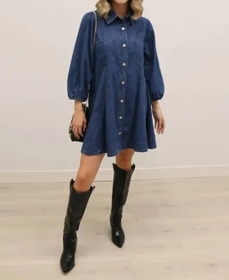 Entro Jemma Button Front Mini Dress In Dark Denim