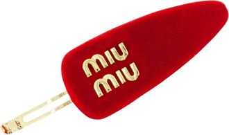 Miu Miu Haarklip van fluweel - Dames - Haaraccessoires - Rood - ONE Size - Katoen - Accessoires