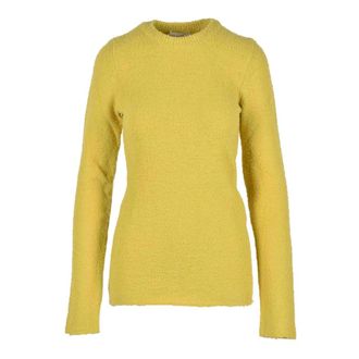 Sportmax Wol Angora Mix Gebreide Trui - Dames - Ronde hals truien - Geel - S - Wol - Truien & Vesten