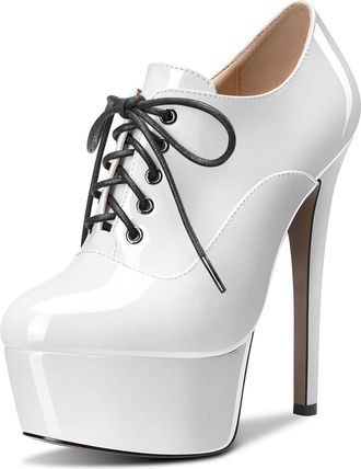 Castamere Women High Platform Stiletto Heel Round Toe Lace-up Zipper Wedding Sexy Dress 15 CM Heels White 10.5 UK