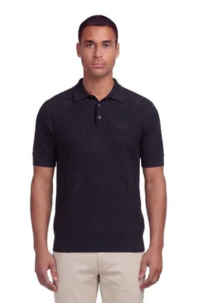 Lords of Harlech Mens Jacquard Linen Cotton Polo in Black at Nordstrom, Size Xx-Large