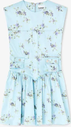Ganni Dress in Printed Satin - Size 8/10 Iced Aqua