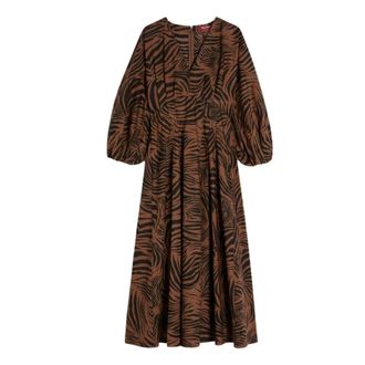 Max Mara Midi Dresses, female, Brown, Size: XS Long Dress with Printed Motif