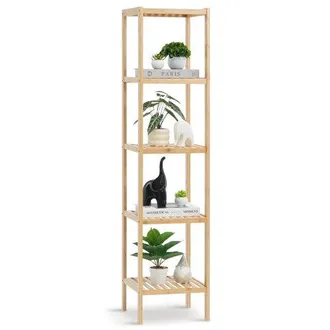 OEM Estanter&iacute;a De Ba&ntilde;o De 5 Niveles De 330 X 330 X 1470 Mm, Estanter&iacute;a Estrecha De Bamb&uacute;, Soporte Independiente Para Plantas Y Flores, Estanter&iacute;a Multifun