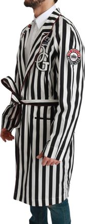Dolce & Gabbana Mens Belted Striped Cotton Coat Black