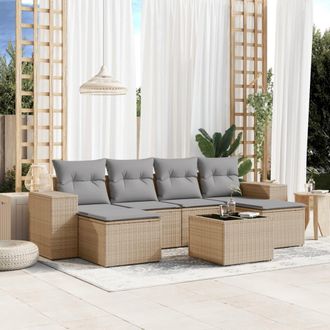 vidaXL Vidaxl - Set Sof&aacute;s De Jard&iacute;n 7 Piezas Y Cojines Rat&aacute;n Sint&eacute;tico Beige