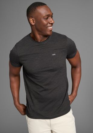 Bruno Banani T-Shirt BRUNO BANANI, Herren, Gr. 4XL (68/70), grau (dunkel grau), Single Jersey, Obermaterial: 100% Baumwolle, meliert, slim fit h&uuml;ftlang, Rundhals, 