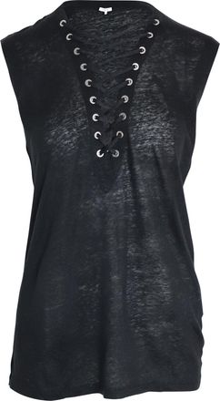 Iro Tissa Slub Lace-up Top in Black Linen