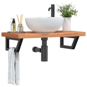 Berkfield Home Basin Shelf Wall Mounted Steel & Solid Wood Beech in Brown