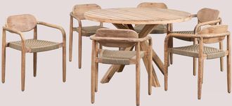 Sklum Sklum - Set De Mesa Redonda (&oslash;120 Cm) Y 6 Sillas De Comedor Con Reposabrazos En Madera Naele