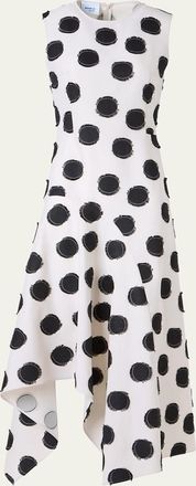 Akris Sleeveless Fringed Polka-Dot Jacquard Midi Dress
