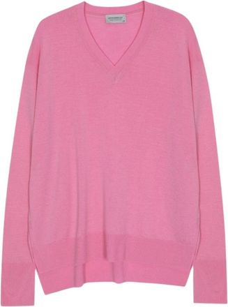 John Smedley Ontspannen pasvorm Merino Wol Jersey - Dames - V-hals truien - Roze - M/L - Wol - Truien & Vesten
