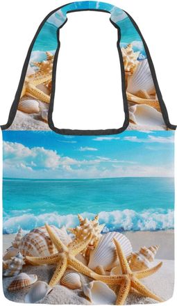 Generic Starfishes Beach Seashells Reversible Canvas Shoulder Tote - Double-Sided Print, 12oz Cotton, 27cm Drop, Fold-Flat Bag for Travel, Shopping, Street Ou