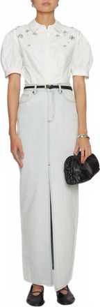 Self Portrait Bleach Wash Denim Maxi Skirt In White