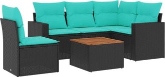 vidaXL Set De Sof&aacute;s De Jard&iacute;n 6 Pzas Con Cojines Rat&aacute;n Sint&eacute;tico Negro Vidaxl