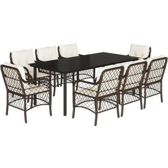 vidaXL Set Comedor Para Jard&iacute;n 9 Pzas Y Cojines Rat&aacute;n Sint&eacute;tico Marr&oacute;n Vidaxl