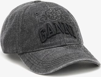 Ganni Black Cap in Embroidered Denim