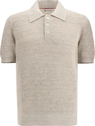 Brunello Cucinelli Gebreid poloshirt - Beige