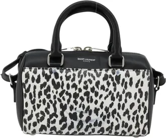 Saint Laurent Classic Baby Duffle Printed Leather Black Leather Handbag (Pre-Owned)