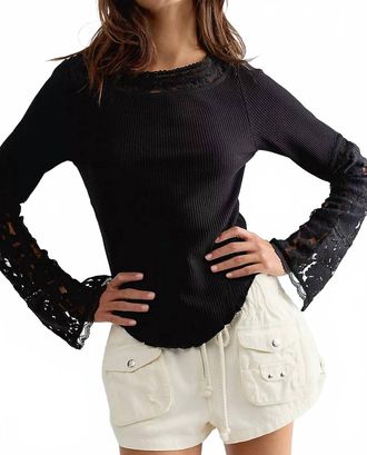 Free People Amber Lace Cuff Long Sleeve Top In Black
