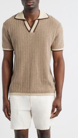 MAVRANS Marled Johnny Collar Polo in Brown at Nordstrom, Size X-Large