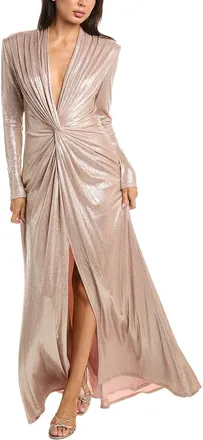 Tadashi Shoji Ferrum Metallic Twist Drape Gown