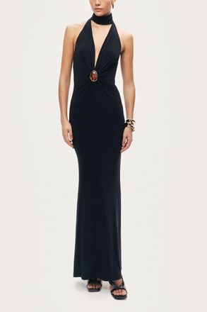 Nocturne Halter-Neck Draped Maxi Dress in Black at Nordstrom, Size X-Large Eu