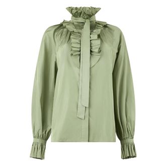 Alberta Ferretti High Collar Elegant Shirt - female - Alberta Ferretti - Blouses - Green - S - Blouses & Shirts