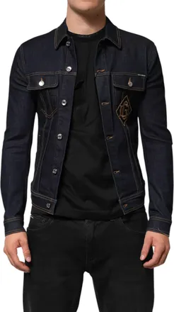 Dolce & Gabbana Indigo Blue Denim Slim Fit Logo Patch Mens Jacket (Pre-Owned)