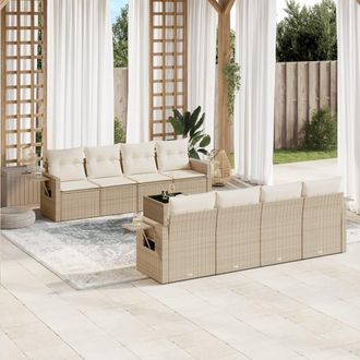 vidaXL Set De Sof&aacute;s De Jard&iacute;n 9 Pzas Con Cojines Rat&aacute;n Sint&eacute;tico Beige Vidaxl