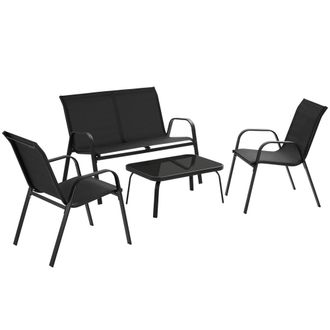 TecTake Conjunto de jard&iacute;n, 4 personas, 2 sillas con banco y mesa, negro