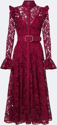 LEO LIN Aliyah belted guipure lace midi dress