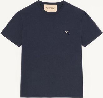 Valentino Valentino Cotton T-Shirt with VLogo Embroidery Man NAVY 3XL