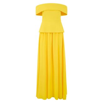 Marc Cain Off-the-shoulder maxi jurk - Dames - Avondkleed - Geel - XL - Leer - Kleedjes