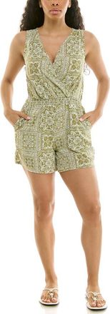 Nina Leonard Smocked Waist Romper in Avocado White at Nordstrom Rack, Size X-Large