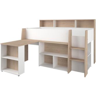 Parisot Vente-unique - Letto combinato 90 x 200 cm con scrivania e scomparti Bianco e Naturale - apolino