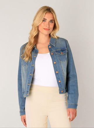 Base Level Jeansjacke BASE LEVEL BA-YAMIL, Damen, Gr. 36, blau (blau denim), Obermaterial: 98% Baumwolle, 2% Elasthan, leichte Abriebeffekte, figurbetont taillen